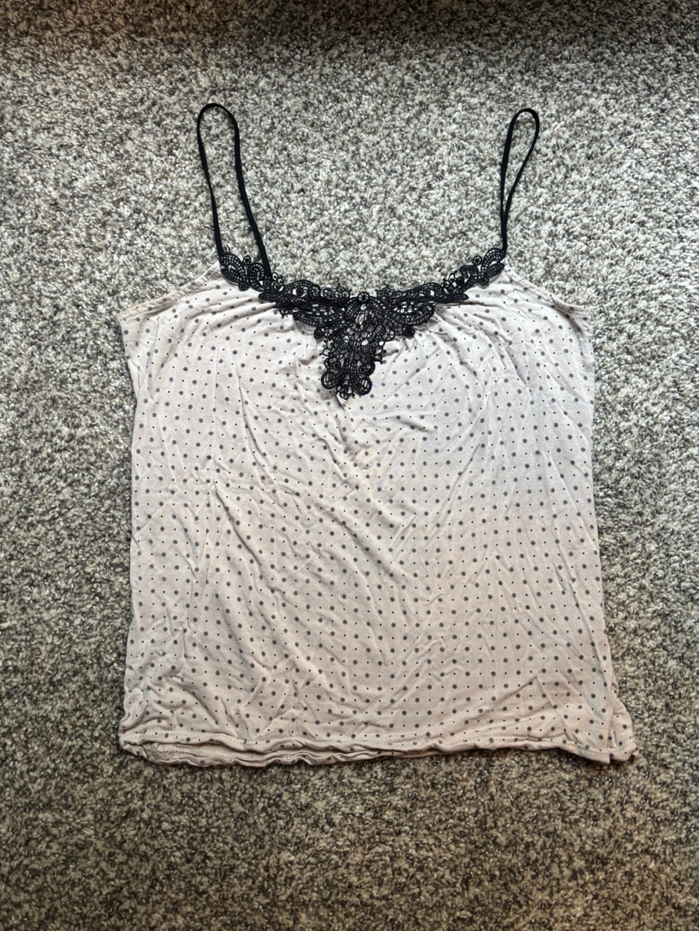 H&M Light Pink Polka Dot Cami with Black Lace Trim